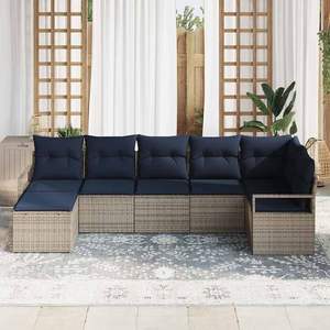 Set di divani in polyrattan grigio da 7 pezzi, elegante collezione di mobili da giardino - Product Image 1