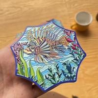 Vente en gros sous-verres en céramique octogonaux imprimés personnalisés exquis monde sous-marin animaux tapis et tampons décoratifs brillants et bon marché