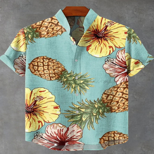 Chemise hawaïenne à imprimé tropical en popeline florale pour homme, manches courtes, boutonnée, coupe ample, décontractée, pour l'été, vêtements de plage - Product Image 4