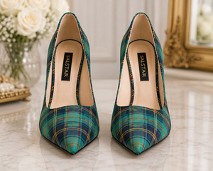 Chaussures à talons aiguilles écossaises à carreaux pour femmes, escarpins de mariage à bout pointu, talons hauts pour soirée, vente en gros fabricant - Product Image 2