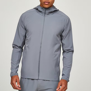 <b>Men's</b> 100% Polyester Windbreaker <b>Jacket</b> Patchwork Design Front Logo Running Sports Zipper Closure Hooded Collar Waterproof - Product Image 1