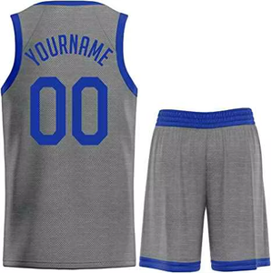 Conjunto de Uniforme de Baloncesto Personalizable, Gris Azul, Malla Sublimada, Nombre del Equipo 00, Unisex Adulto, Ropa Deportiva Transpirable - Product Image 4