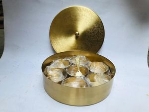 Kitchenware Antique Brass Eco-Friendly Durable Leak Proof Decorative <b>Spice</b> <b>Box</b> Storage Rack Spoon Set Kitchen Decor - Product Image 5