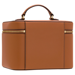 Leather Cosmetic Case <b>Medium</b> Size Zipper Closure Elegant Style Soft Handle Travel Makeup Bag <b>Brown</b> Color - Product Image 2
