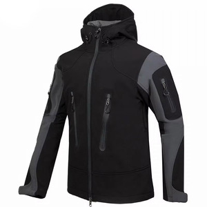 Men Hooded Softshell <b>Jacket</b> Two Tone Fleece Lined Windproof Water Resistant Outdoor Coat Black Grey Charcoal Custom Logo OEM - Product Image 5