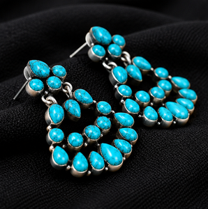 Pendientes Colgantes de Turquesa Azul, Pendientes de Plata con Múltiples Piedras Preciosas para Mujer, Joyería de Moda - Product Image 3