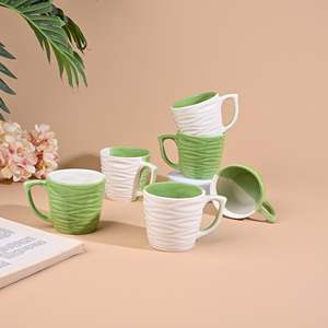 Handmade Rustic Glaze Ceramic Cup Set Cardamom Green Tea <b>Mugs</b> Microwave Safe <b>Cute</b> Design (Set of 6) - Product Image 5
