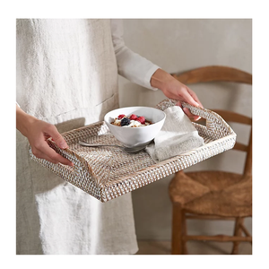 Bandeja Rectangular de Ratán de Primera Calidad, Tejida a Mano, con Asas de Madera, Ecológica, para Servir Té, Café y Decoración de Cocina - Product Image 2
