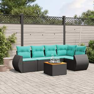 Set di divani da giardino in polyrattan nero da 6 pezzi con cuscini, mobili da esterno - Product Image 1