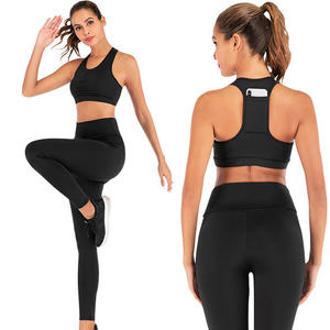 High Support Breathable Eco-Friendly Yoga Sports Bra <b>with</b> <b>Pockets</b> and <b>Leggings</b> Top Set - Product Image 3