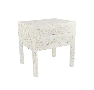 Capiz nightstand Luxury mother of pearl inlay bedside table 2 drawers white shell <b>night</b> <b>stand</b> for bedroom furniture decor - Product Image 1
