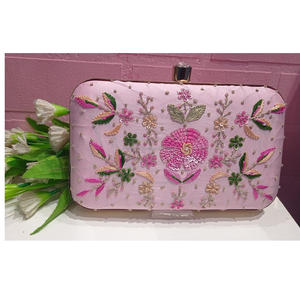 Floral Fantasy Embroidery Handbag <b>for</b> Ladies Luxury <b>White</b> Beaded Work Party <b>Clutch</b> Purse With Enchantment Artistry Every Stitch - Product Image 3