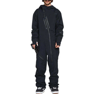 Custom <b>Men's</b> Black One Piece Shell Ski Suit Asymmetric Zip Hooded Waterproof Snowboard Snowsuit <b>Onesie</b> - Product Image 1