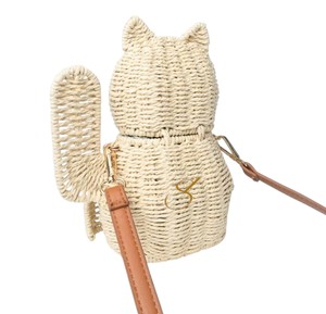 Rattan Cat Crossbody <b>Bag</b> Cute Lucky Cat Shaped Woven Purse Handcrafted <b>Wicker</b> Summer Beach Handbag with Leather Strap - Product Image 4