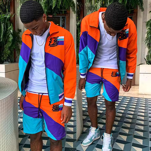 New Autumn Men's Woven Satin Windbreaker Short Set <b>Zip</b>-<b>Up</b> Jacket Tracksuit Lightweight Quick Dry 100% Cotton Streetwear - Product Image 2