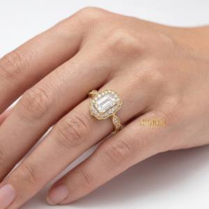 Anillo de Compromiso de Lujo con Diamante Cultivado en Laboratorio con Corte Esmeralda y Halo, Chapado en Oro de 14K/18K, Anillo de Boda para Fiesta - Product Image 6