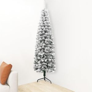 4 ft Slim mezzo albero di natale artificiale con neve floccata elegante decorazione per le vacanze - Product Image 3