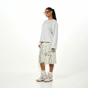 Camisetas de Manga Larga de Color Sólido de Alta Calidad, Último Estilo, Camisetas a Rayas para Mujer, Logotipo Personalizado, Camisetas Femeninas a la Moda - Product Image 3