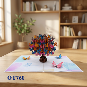Carte de vœux 3D pop-up papillon sur arbre en papier fait main personnalisée, tendance du moment, vente en gros Vietnam pour la décoration intérieure - Product Image 4