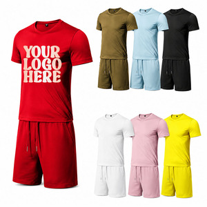Custom Logo Blank Breathable Summer Cotton Street Wear Vintage Luxury Oversized Drop Shoulder <b>T</b>-<b>shirt</b> <b>Suit</b> Men Plain Sets - Product Image 1
