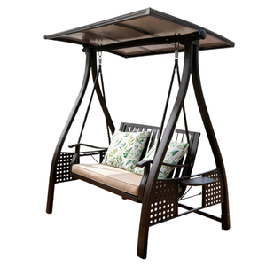 Outdoor Patio <b>Swing</b> Chair (Metal & Rattan) for 2 People, Featuring a Canopy and Comfortable Cushions - Product Image 3