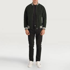 <b>Men's</b> Green <b>Suede</b> Bomber <b>Jacket</b> With White Stripe Trim Regular Fit Zipper Closure Casual Varsity <b>Jackets</b> - Product Image 5