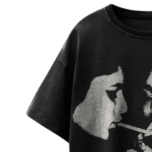 Camiseta Negra Extra Grande de Algodón, Diseño Vintage con Estampado Facial, Unisex, Ecológica, Transpirable, de Secado Rápido, Cuello Redondo, Estilo Urbano para Hombre - Product Image 3