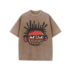 เสื้อยืดผู้ชายสไตล์เรโทรพิมพ์ลายฟอกสี คุณภาพสูงจากโรงงานโดยตรง ผลิตจากผ้าฝ้าย 100% แฟชั่นแนวสตรีท ขายส่ง - Product Image 1