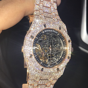 Montres mécaniques automatiques squelette en moissanite |   Or jaune, style présidentiel, luxe d'affaires |   Fournisseur direct de glace en gros - Product Image 4