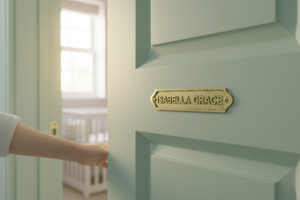 Plaque personnalisée en laiton massif, style Art Déco, faite à la main, gravée avec un nom, pour une porte, une maison, un bureau, un mur - l'atelier de plaques - Product Image 2