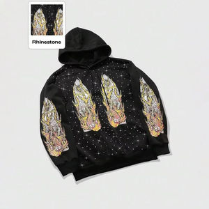 Sweat à capuche unisexe brodé de strass, coupé et cousu, en polaire épaisse respirante de 350g, haute qualité, personnalisable, pour homme - Product Image 2