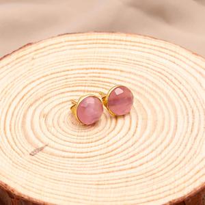 Natural Pink Monalisa Quartz Gemstone <b>Stud</b> Earring 18K Gold Plated Over 925 Sterling <b>Silver</b> - Product Image 3