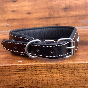 New Pet Supplies Cowhide Leather Soft Padded Beaded Rivet Dog Collar Genuine Leather Dog Belt Luxury Design Custom Made Collars - Product Image 3