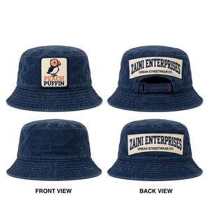 Mens Bucket <b>Hat</b> Premium 280 GSM Cotton Canvas Washed <b>Navy</b> Custom Woven Patch Embroidery Heat Press Logo OEM ODM - Product Image 1