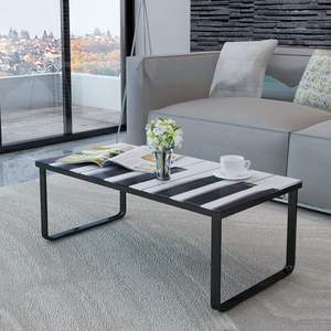 Mesa de Centro Pequeña Moderna de Vidrio Templado Blanco y Negro con Diseño Contemporáneo de Hierro - Product Image 6