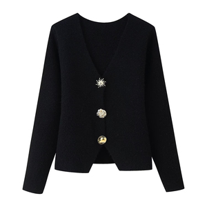 Cárdigan de punto fino para mujer, estilo cropped, cuello redondo, botones, puños acanalados, manga larga, suave y cómodo para el invierno - Product Image 4