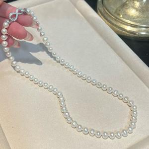 Collier de perles d'eau douce rondes de 7-8 mm, sans défaut, avec fermoir en argent S925 à huit caractères, perles d'eau douce sans radioactivité - Product Image 3
