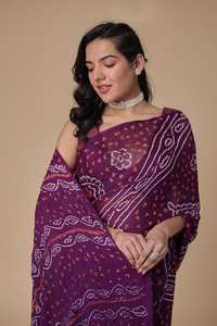 Sari Bandhani de Georgette Puro Hecho a Mano, Tela Suave, Moda Étnica - Product Image 2