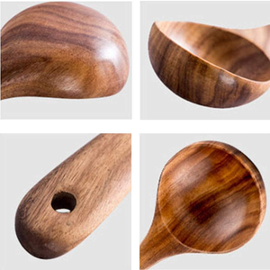Ensemble de 6 ustensiles de cuisine en bois : cuillère, spatule, louche, spatule ajourée, spatule à mélanger, spatule à servir – Kit d'ustensiles de cuisine - Product Image 3