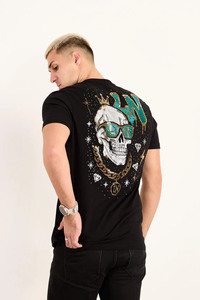 เสื้อยืดแฟชั่นแบรนด์ดัง ลายพิมพ์คริสตัลวิบวับ แขนสั้นสำหรับฤดูร้อน  ไซส์ใหญ่พิเศษ ประดับคริสตัล สำหรับผู้ชาย - Product Image 3