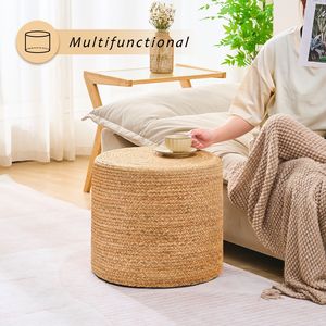Poggiapiedi/Ottoman in Giacinto d'Acqua Naturale Intrecciato a Mano, Arredamento Naturale per Soggiorno con Contenitore per Arredo Casa e Seduta - Product Image 5