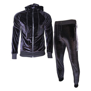 Ensemble de survêtement en velours noir pour homme, deux pièces, sweat à capuche et pantalon doux et respirants, tenue chaude et confortable pour l'hiver - Product Image 1