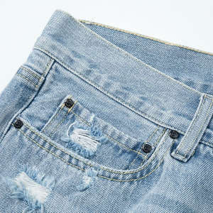 Pantalones cortos de mezclilla personalizados para hombre estilo Y2K con bordado de cinturón y cristales - Pantalones cortos de mezclilla de algodón lavados vintage casuales - Product Image 2