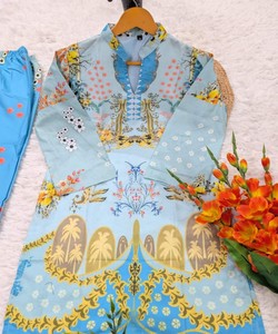 RICH LOOK VISCOSE RAYON PRINTED WORK CO-ORD SET DAILY WEAR WHOLESALE PRICE ETHNIC GARMENT 85061 SKY - Product Image 3