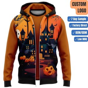 Sudadera con capucha y cremallera completa para hombre con logo personalizado, diseño gráfico, forro polar grueso, estilo calabaza espeluznante, fabricante - Product Image 1