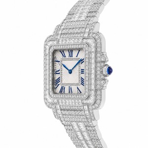 Luxury Women's <b>Diamond</b> <b>Watch</b> Rectangle Stainless Steel Case Analog Quartz Band Blue Roman Numerals - Product Image 2