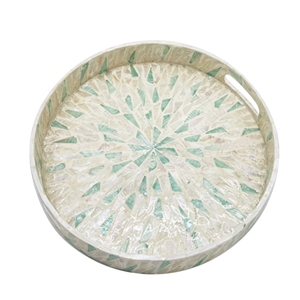 Sleek Artisan Mother of Pearl Inlay Serving Tray Handcrafted Decorative Platter for Minimalist Storage - Product Image 1