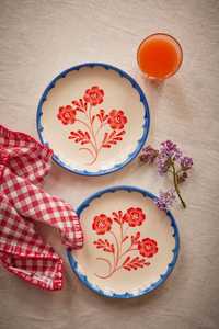 Round <b>Ceramic</b> <b>Plate</b> With Strawberry Pattern Handpainted Flat Dish Cute Design Green Checkered Background - Product Image 6