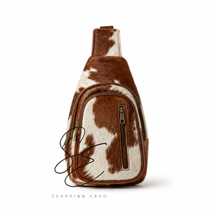 Bolso bandolera de cuero genuino con pelo de vaca, bolso cruzado de pecho, mini mochila unisex, bolso de hombro con una sola correa, riñonera de viaje. - Product Image 2