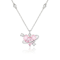 Collier tendance avec pendentif Cœur Rose Planète Saturne en laiton, zircon cubique délicat, bijou céleste étoilé, cadeau pour femme
